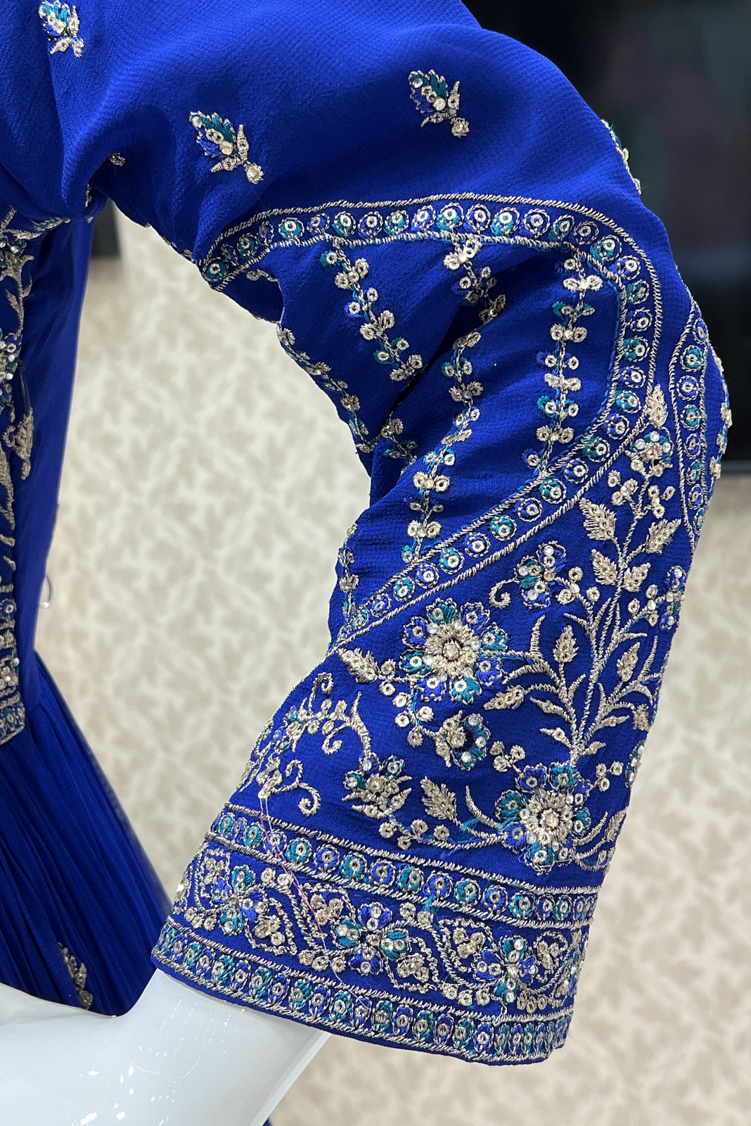 Royal Blue Zari, Stone and Thread work Floor Length Anarkali Suit