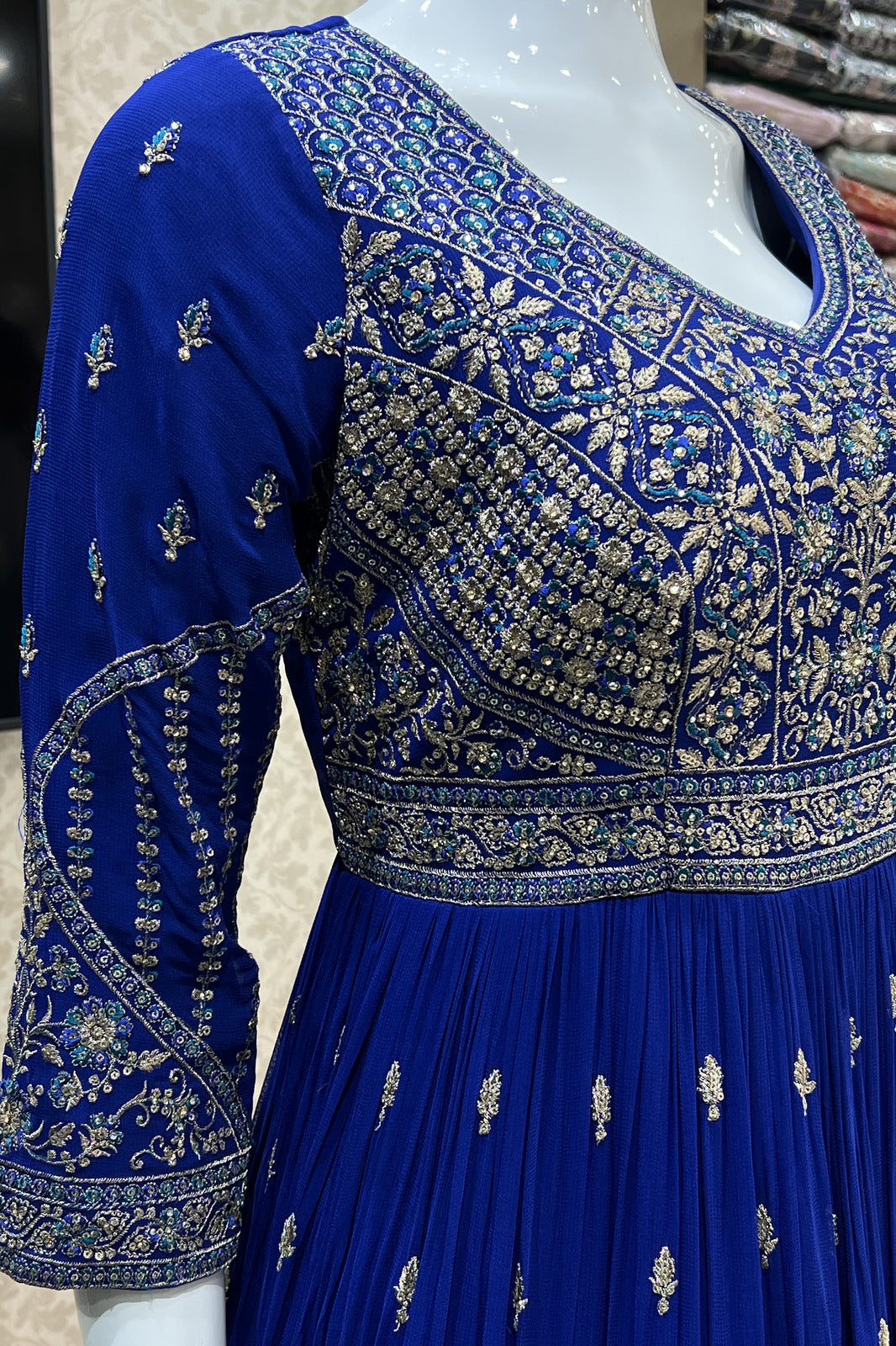 Royal Blue Zari, Stone and Thread work Floor Length Anarkali Suit