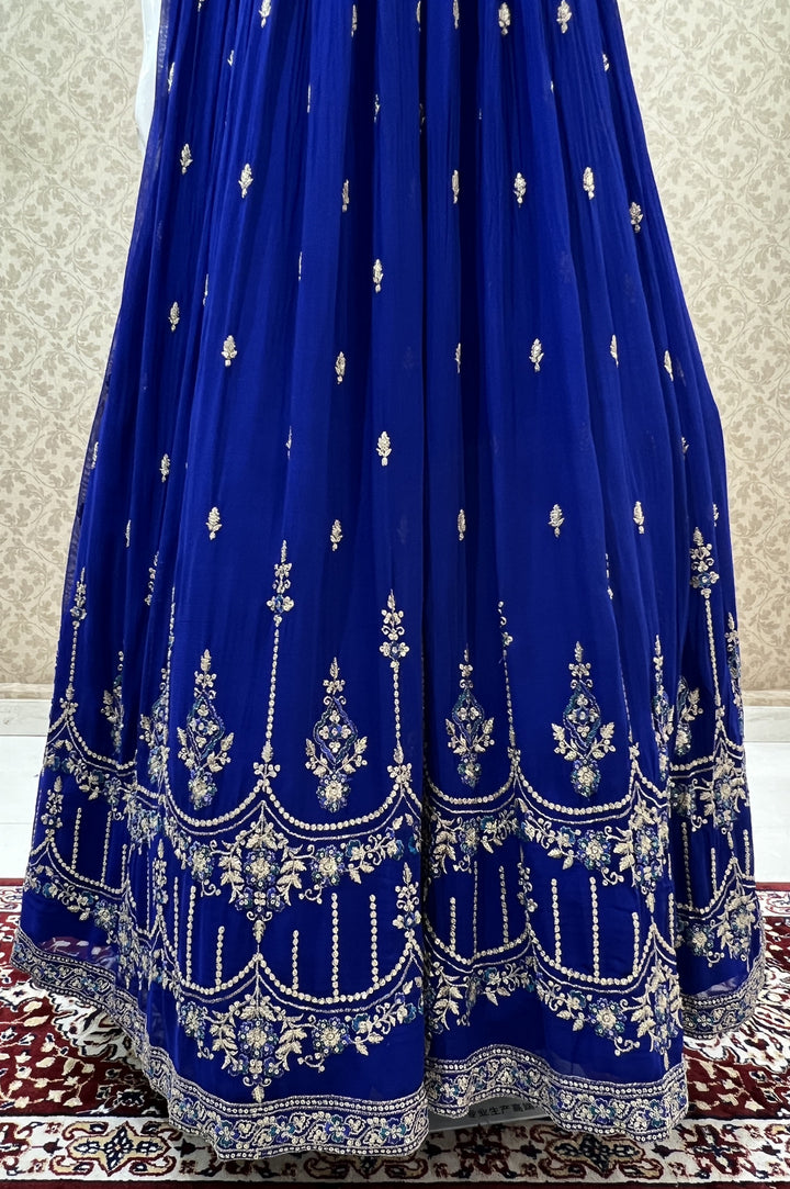 Royal Blue Zari, Stone and Thread work Floor Length Anarkali Suit