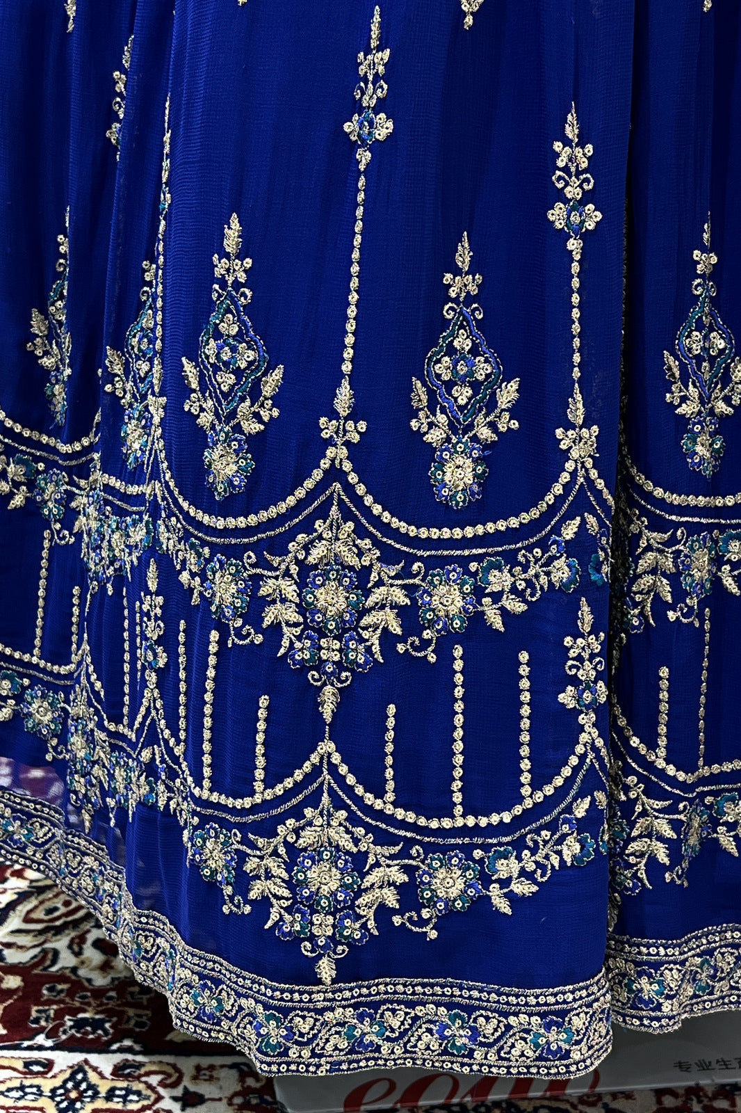 Royal Blue Zari, Stone and Thread work Floor Length Anarkali Suit