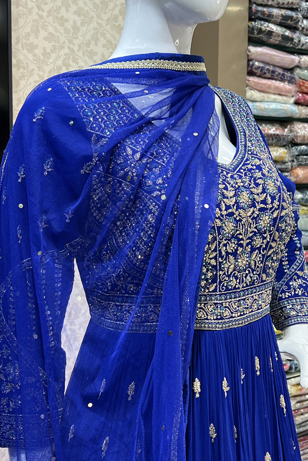 Royal Blue Zari, Stone and Thread work Floor Length Anarkali Suit