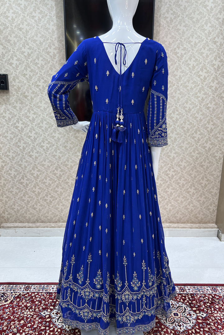 Royal Blue Zari, Stone and Thread work Floor Length Anarkali Suit