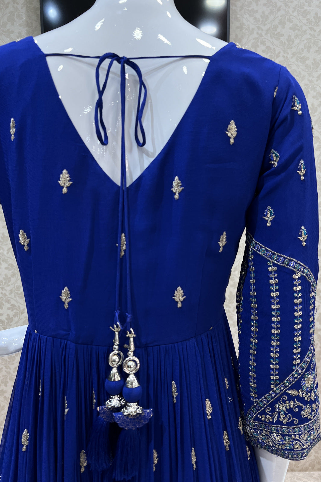 Royal Blue Zari, Stone and Thread work Floor Length Anarkali Suit