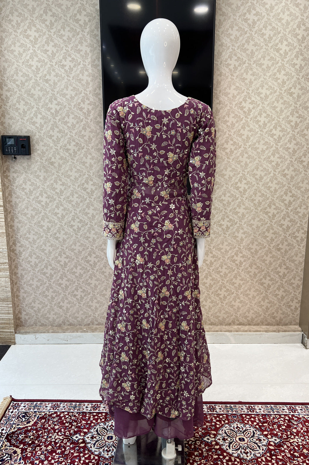 Purple Zari, Sequins and Thread work Salwar Suit with Palazzo Pants