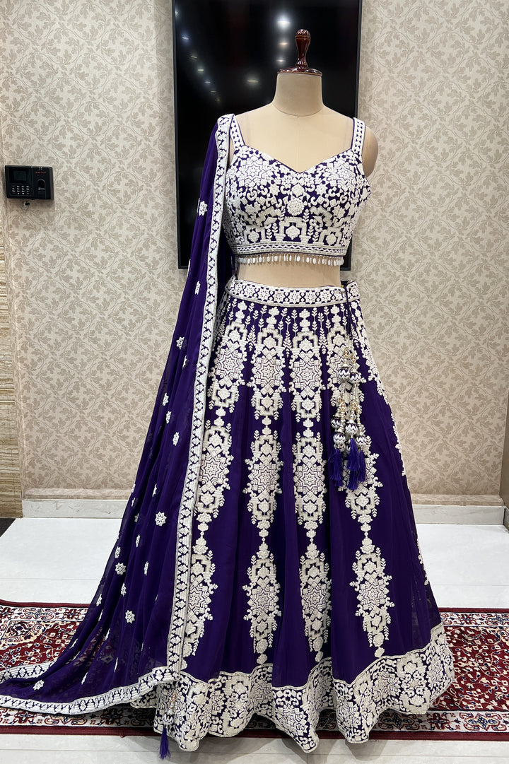 Purple Lucknowi, Sequins and Beads work Crop Top Designer Bridal Lehenga