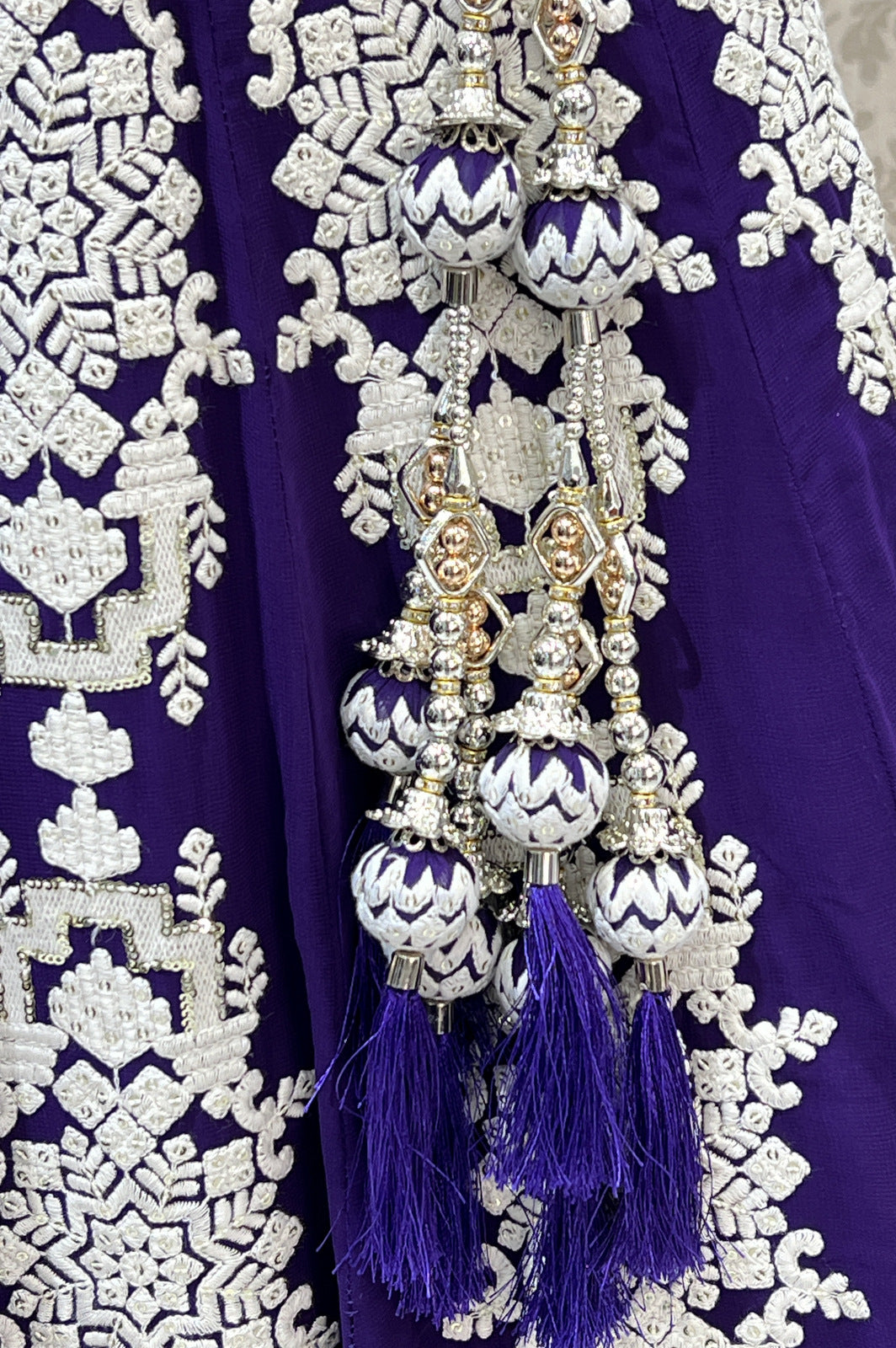 Purple Lucknowi, Sequins and Beads work Crop Top Designer Bridal Lehenga