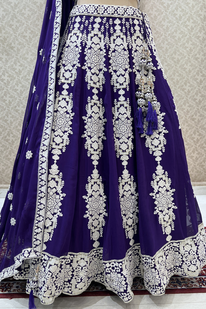 Purple Lucknowi, Sequins and Beads work Crop Top Designer Bridal Lehenga