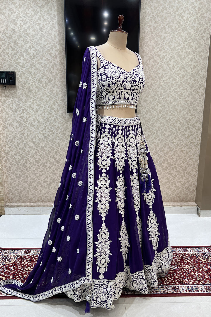 Purple Lucknowi, Sequins and Beads work Crop Top Designer Bridal Lehenga