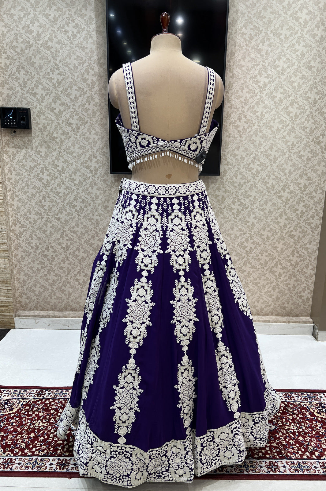 Purple Lucknowi, Sequins and Beads work Crop Top Designer Bridal Lehenga