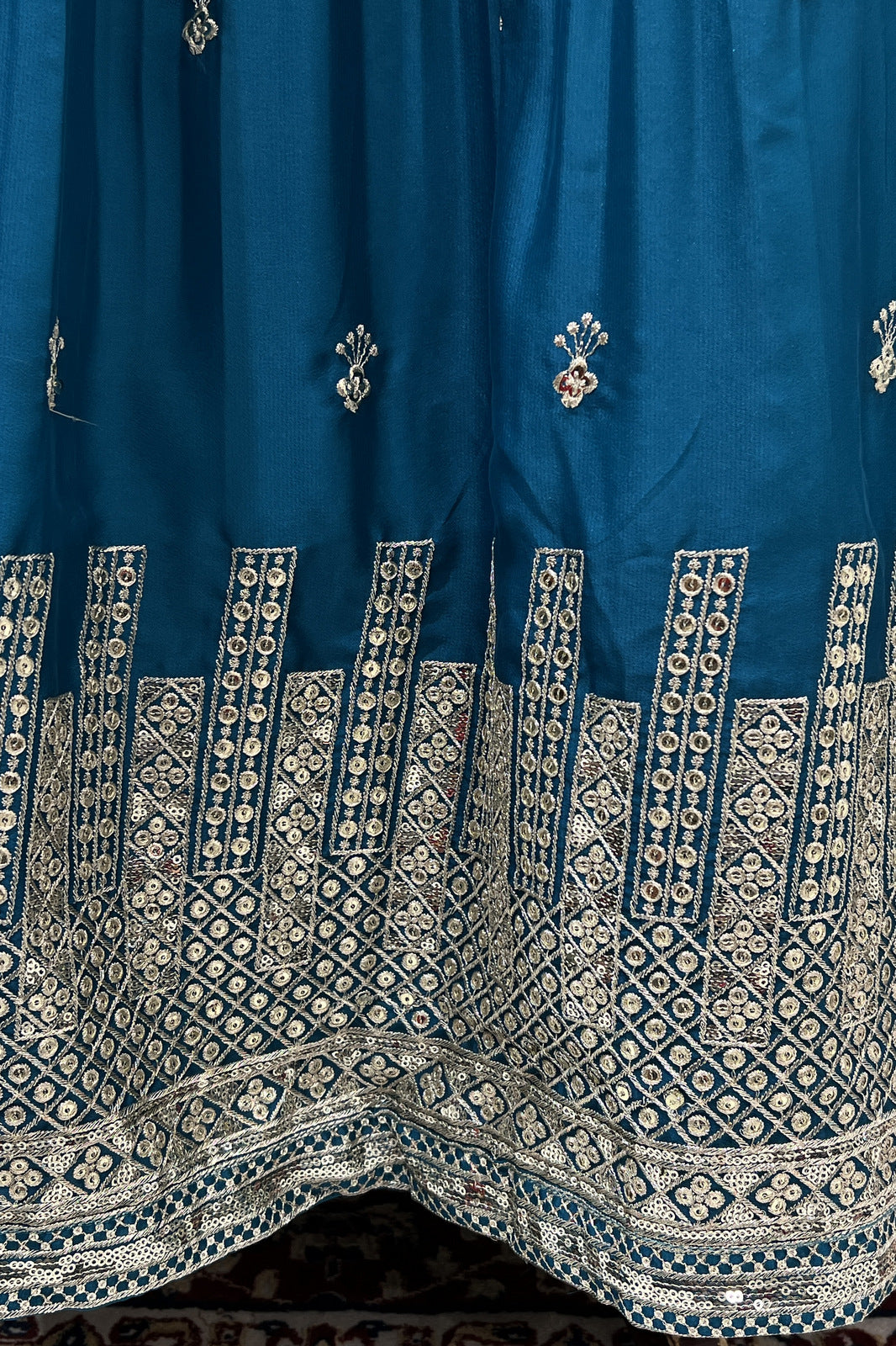 Rama Blue Zari and Sequins work Crop Top Lehenga