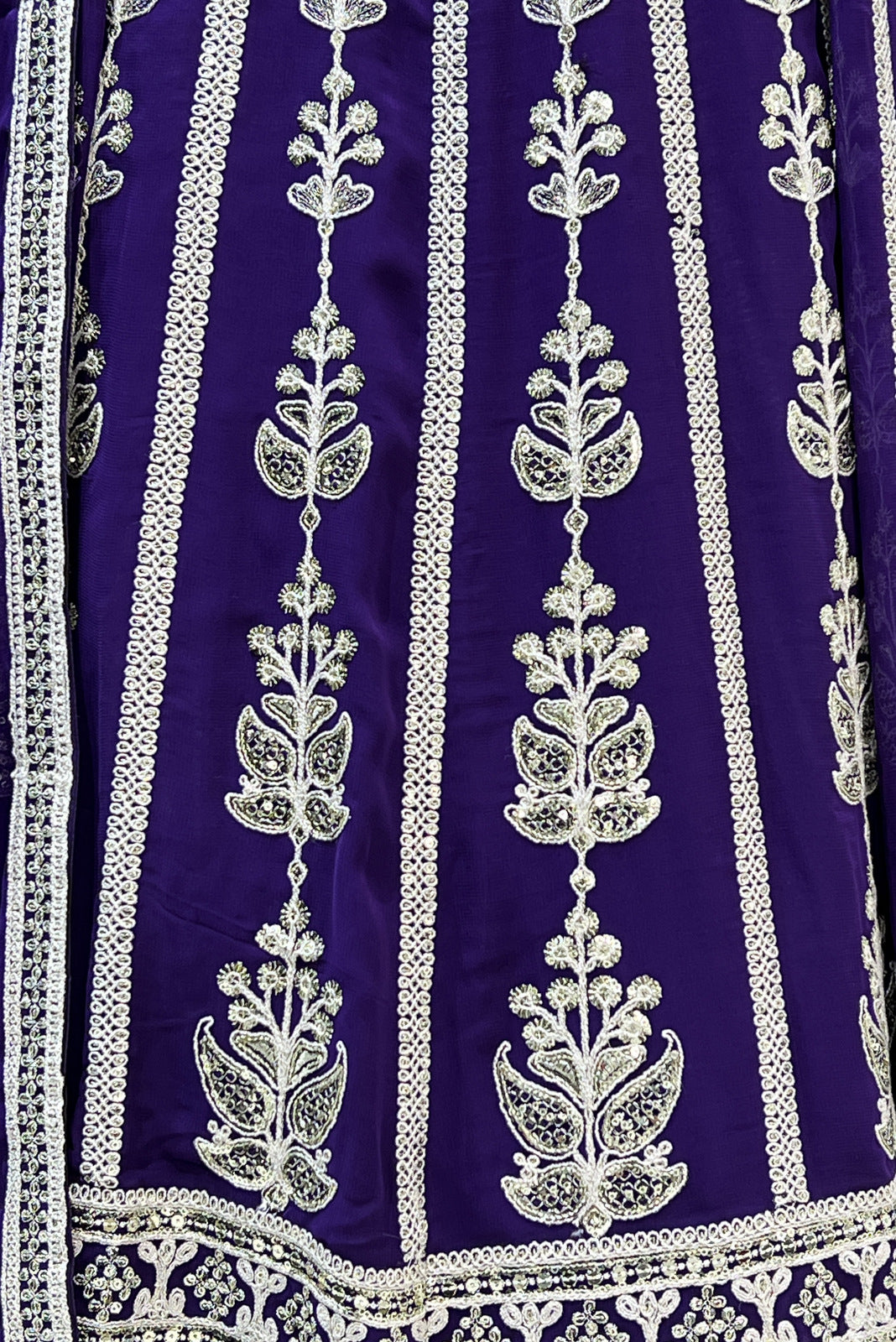 Purple Zari Thread, Sequins and Beads work Crop Top Designer Bridal Lehenga