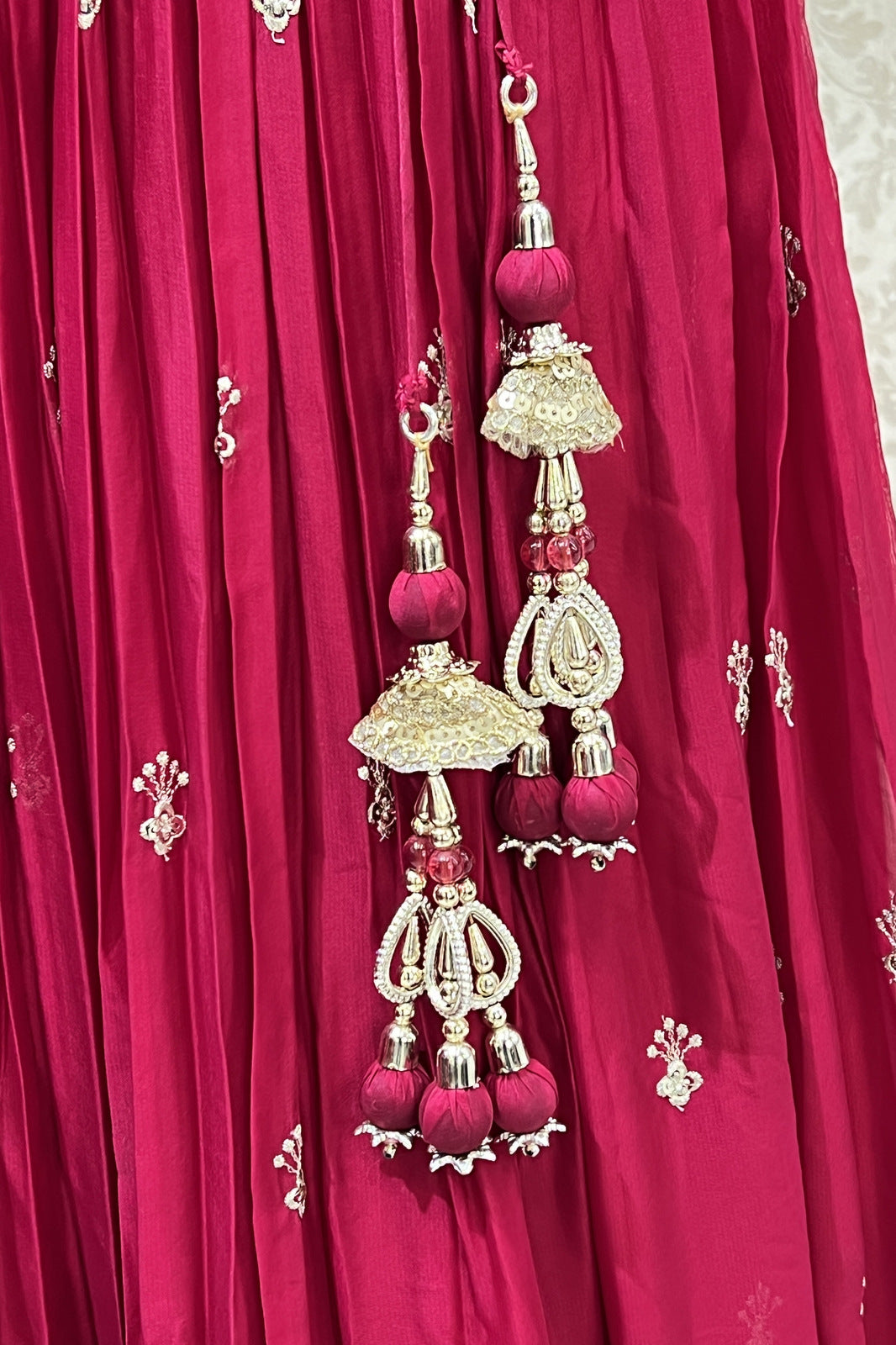 Rani Pink Zari and Sequins work Crop Top Lehenga