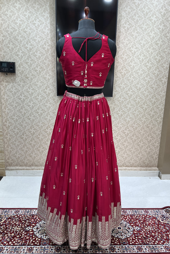 Rani Pink Zari and Sequins work Crop Top Lehenga