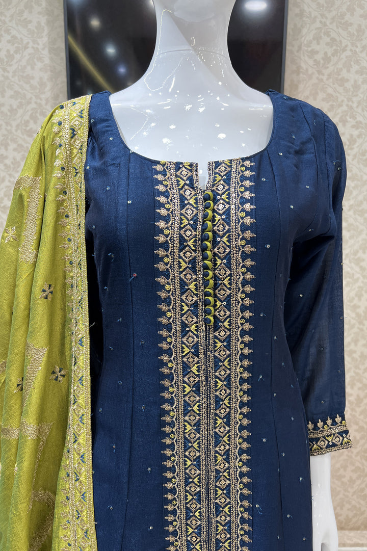 Peacock Green Sequins and Zari Thread work Anarkali Style Salwar Suit