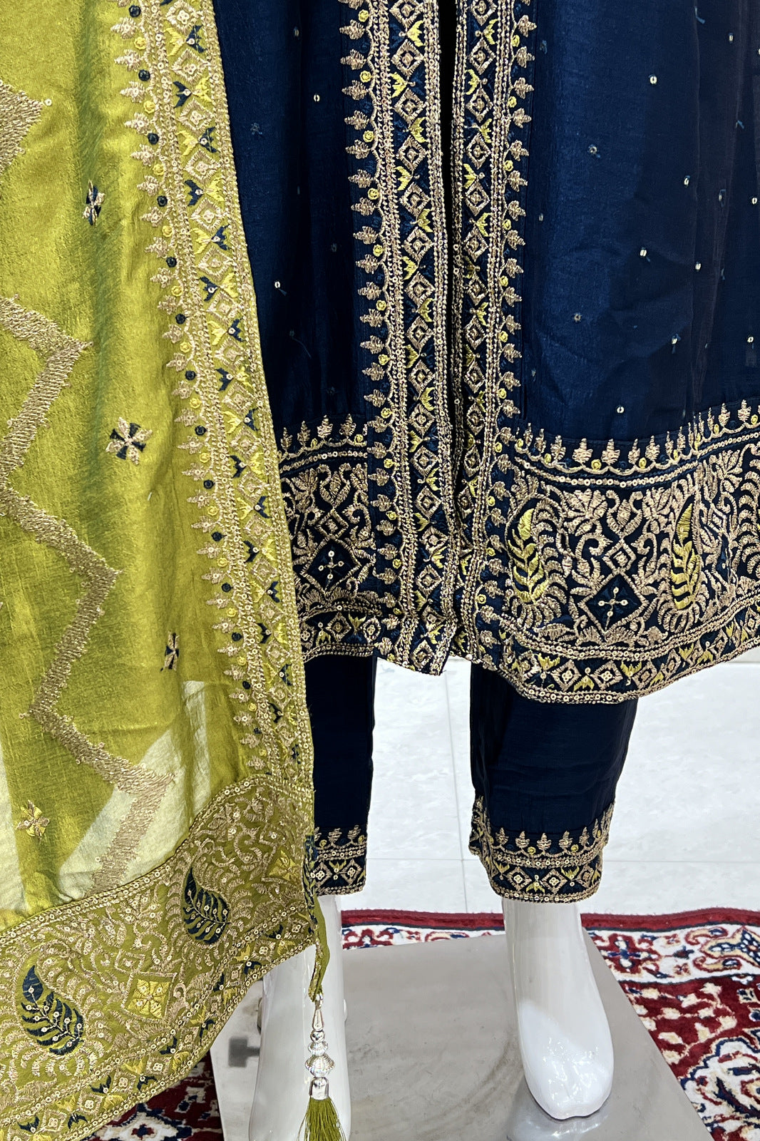 Peacock Green Sequins and Zari Thread work Anarkali Style Salwar Suit