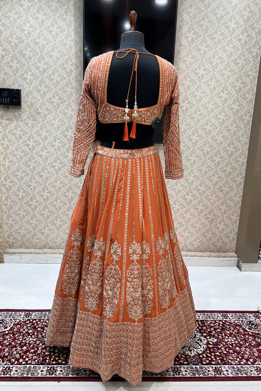 Rust Pearl, Sequins and Zari work Crop Top Designer Bridal Lehenga