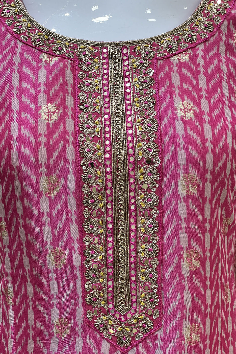 Pink Banaras, Zardozi and Sequins work Organza Straight Cut Salwar Suit