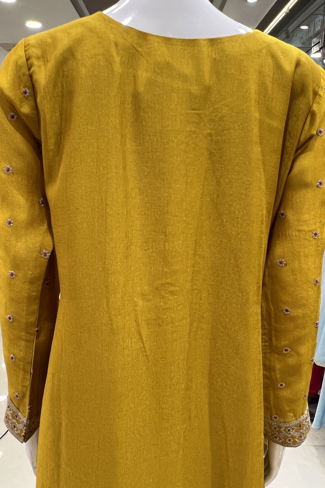 Mustard Zari, Sequins, Mirror, Beads and Zardozi work Straight Cut Salwar Suit