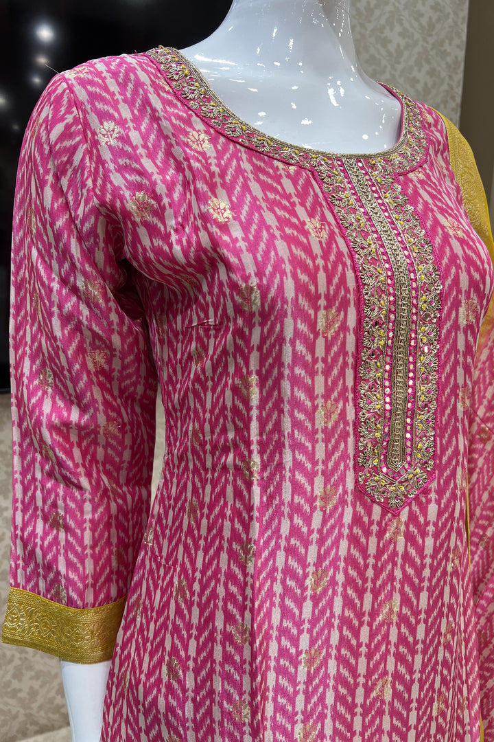 Pink Banaras, Zardozi and Sequins work Organza Straight Cut Salwar Suit