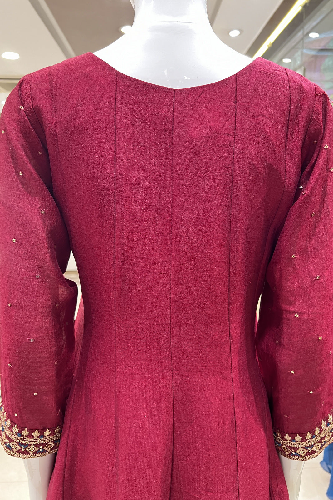 Maroon Sequins and Zari Thread work Anarkali Style Salwar Suit