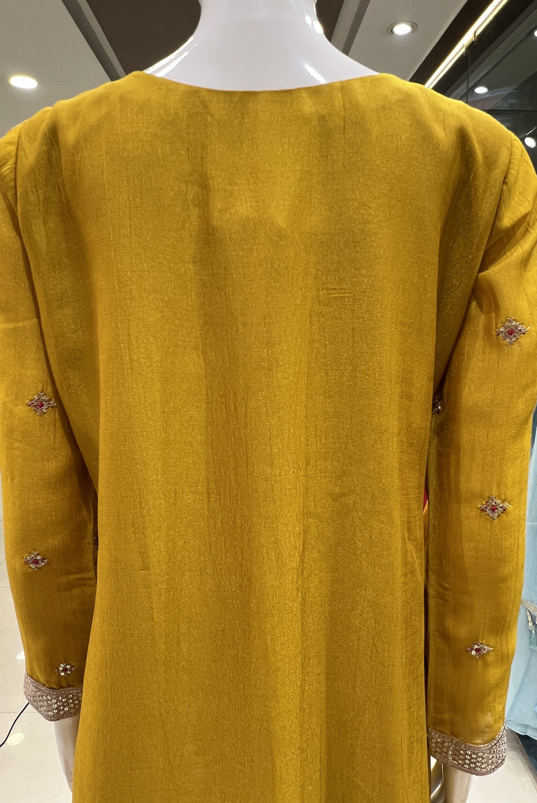 Mustard Sequins, Zari and Thread work Straight Cut Salwar Suit