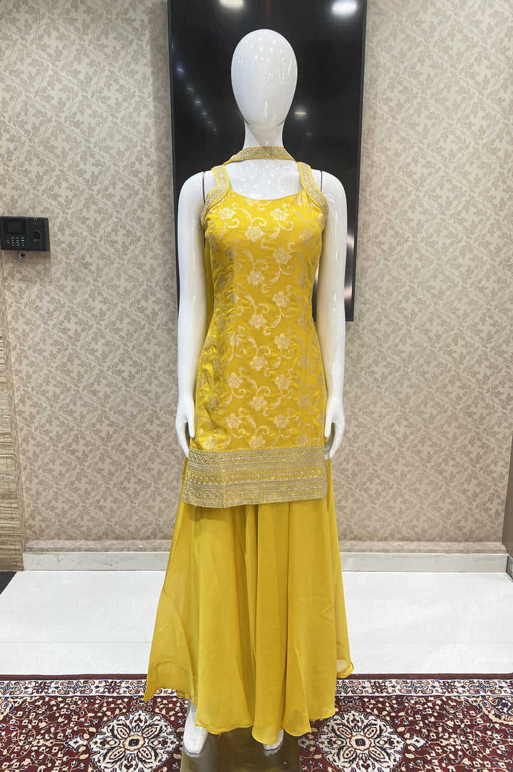 Yellow Banaras, Zari and Sequins work Palazzo Suit Set