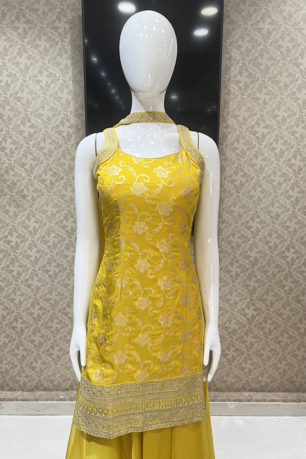 Yellow Banaras, Zari and Sequins work Palazzo Suit Set