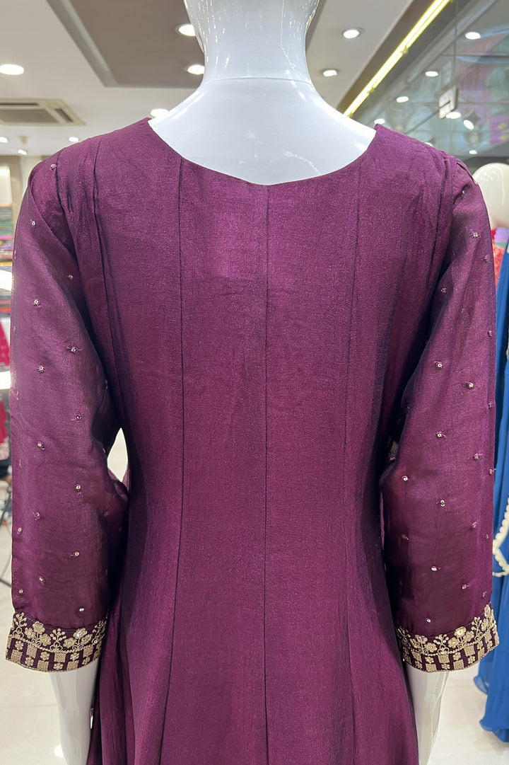 Wine Zari Thread and Sequins work Anarkali Style Salwar Suit