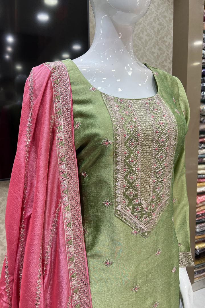 Pista Green Sequins, Zari and Thread work Straight Cut Salwar Suit