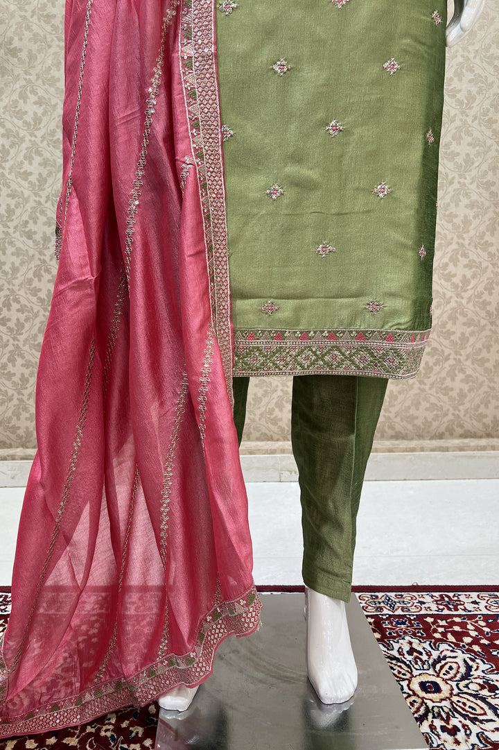 Pista Green Sequins, Zari and Thread work Straight Cut Salwar Suit