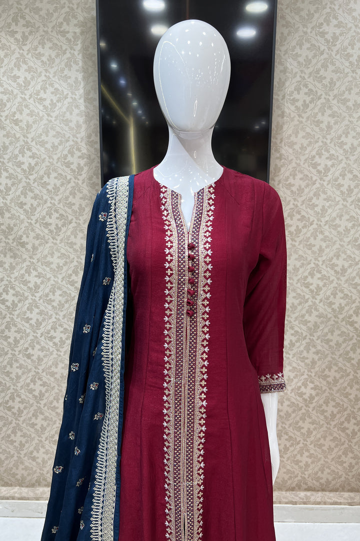 Maroon Zari Thread and Sequins work Anarkali Style Salwar Suit