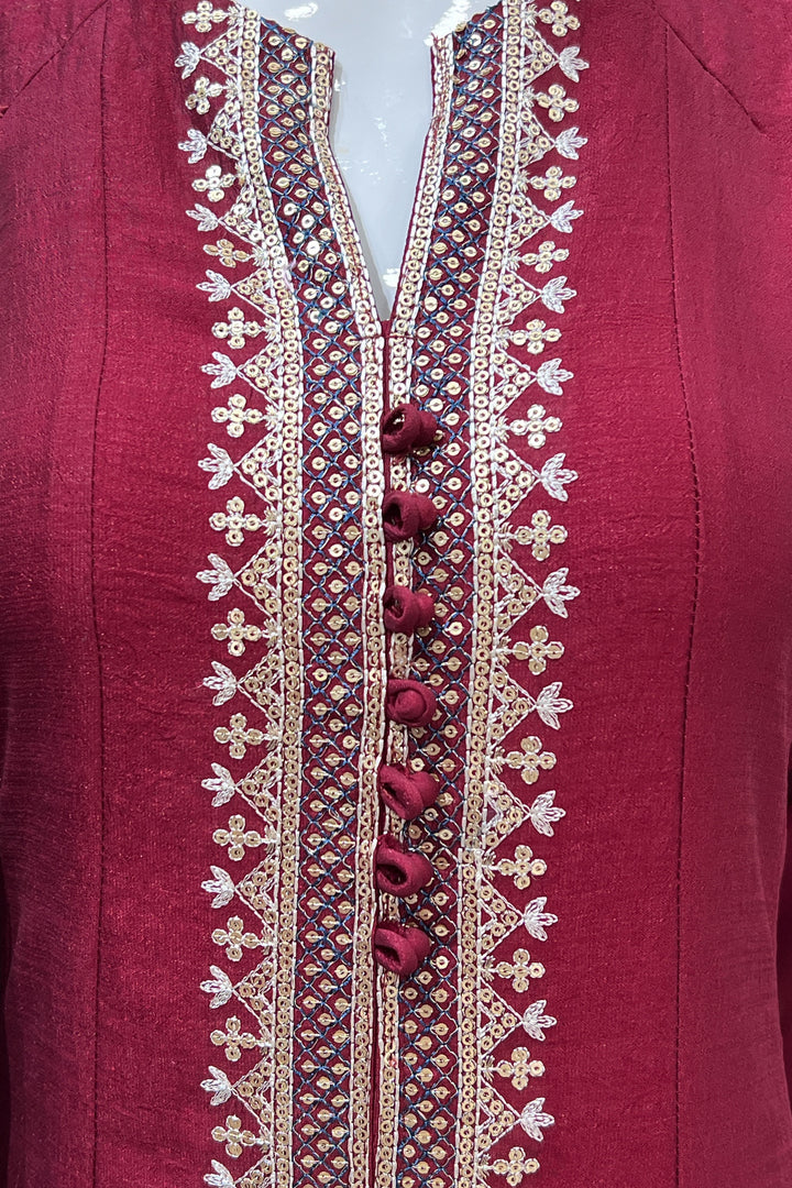 Maroon Zari Thread and Sequins work Anarkali Style Salwar Suit