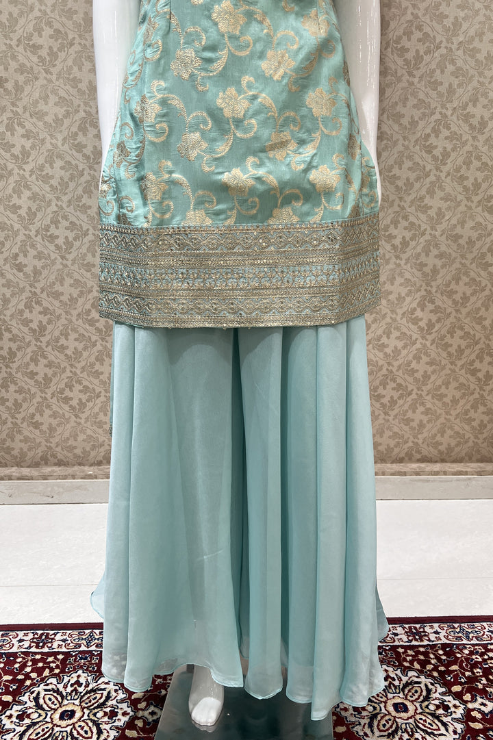 CGreen Banaras, Zari and Sequins work Palazzo Suit Set