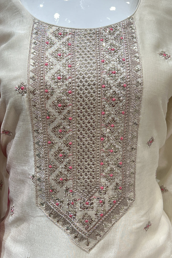 Cream Sequins, Zari and Thread work Straight Cut Salwar Suit