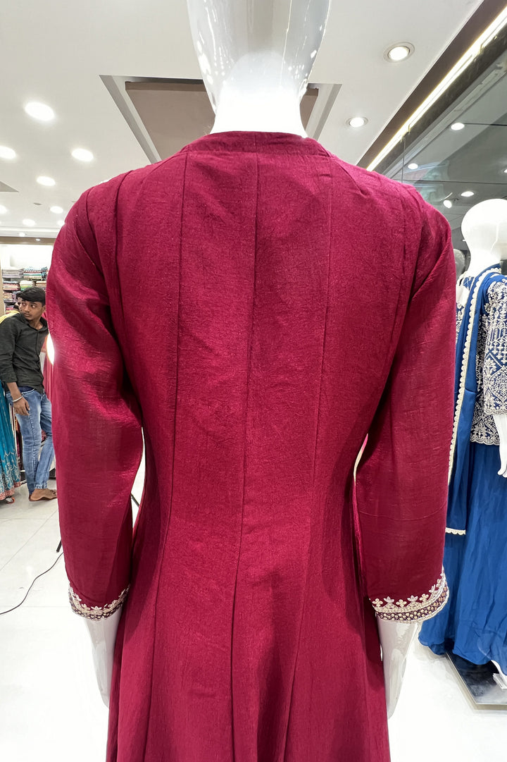 Maroon Zari Thread and Sequins work Anarkali Style Salwar Suit