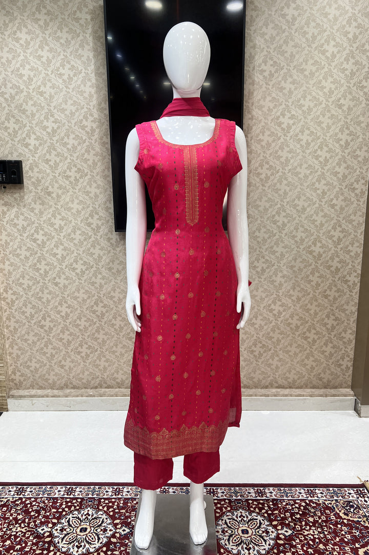 Pink Banaras work with Digital Print Straight Cut Salwar Suit