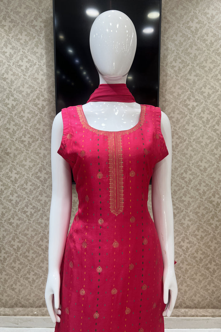 Pink Banaras work with Digital Print Straight Cut Salwar Suit