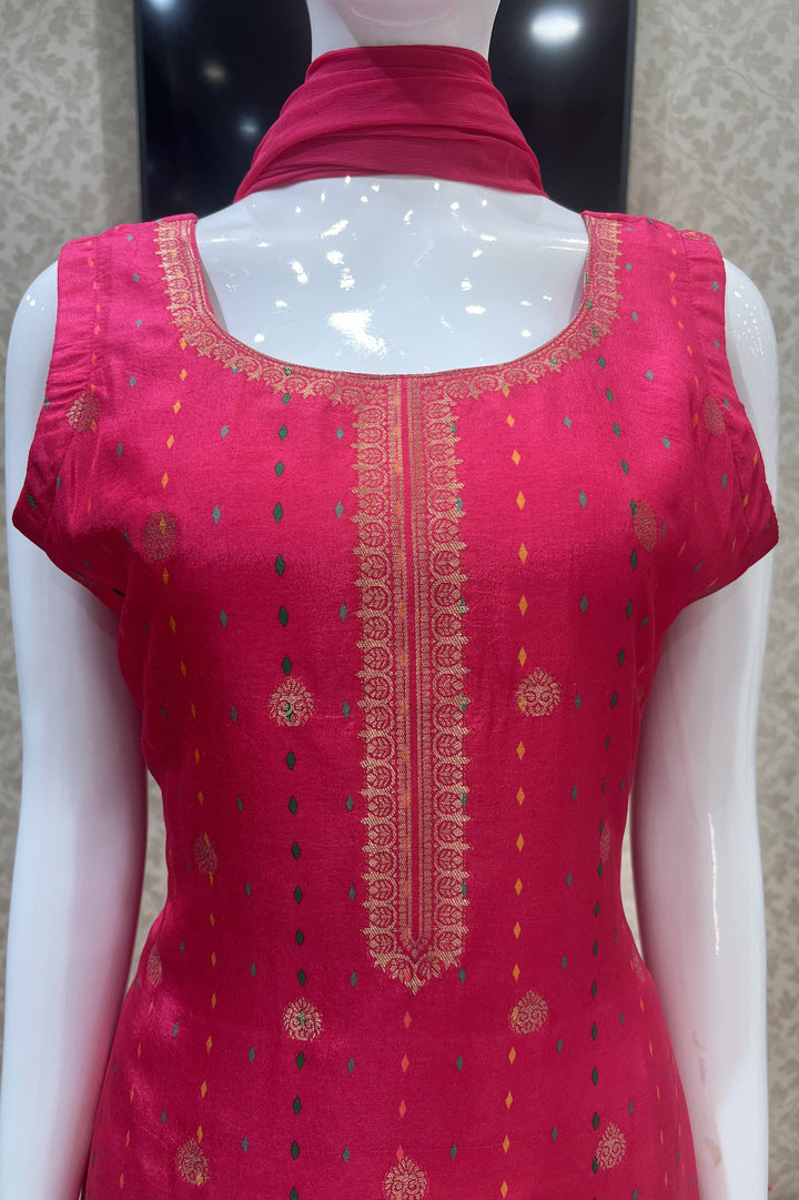 Pink Banaras work with Digital Print Straight Cut Salwar Suit