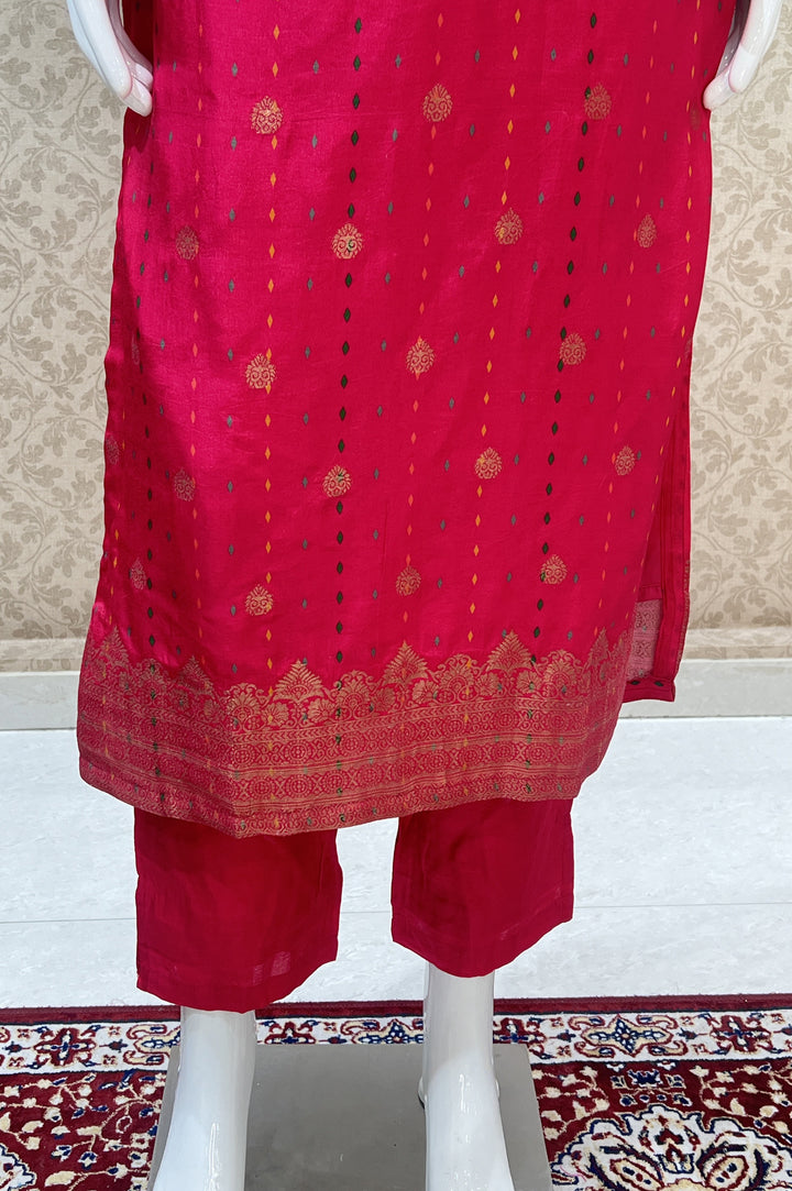 Pink Banaras work with Digital Print Straight Cut Salwar Suit