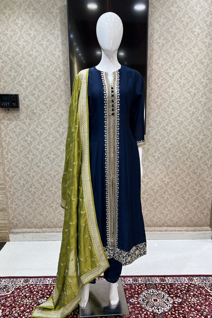 Peacock Blue Zari Thread and Sequins work Anarkali Style Salwar Suit