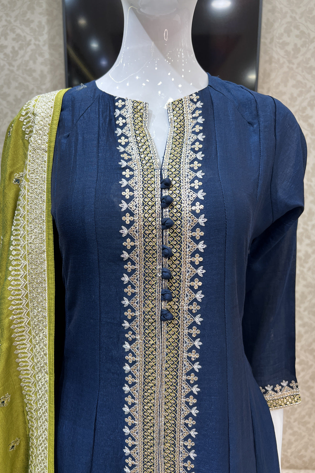 Peacock Blue Zari Thread and Sequins work Anarkali Style Salwar Suit