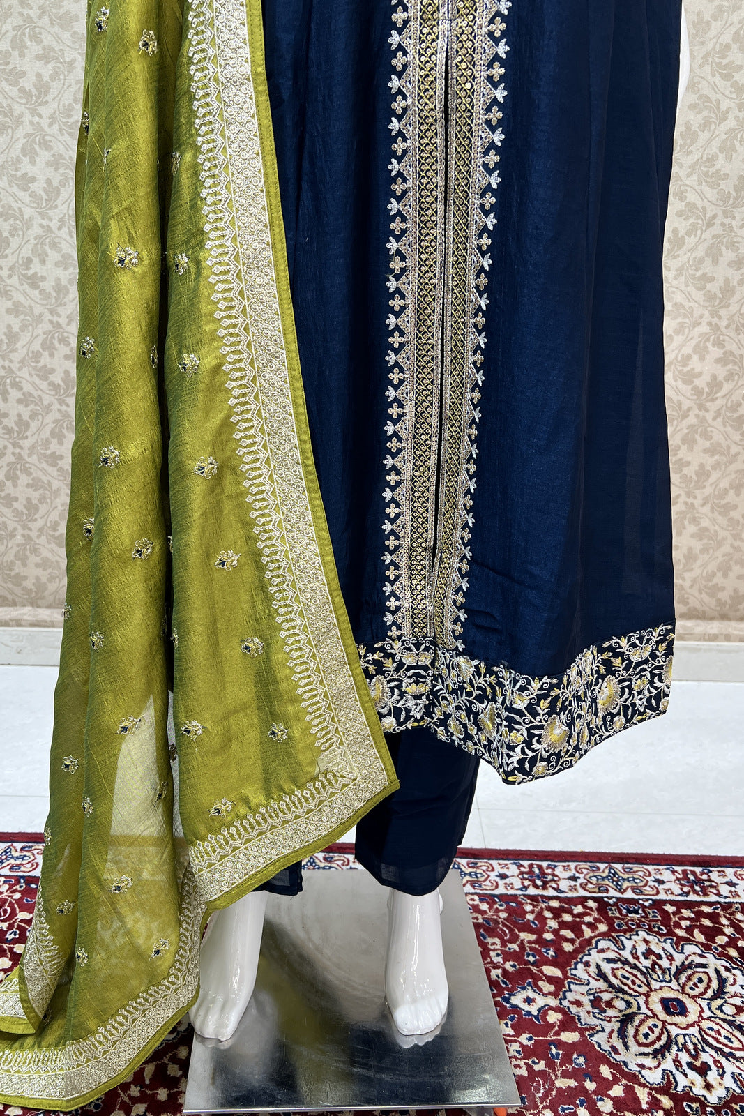 Peacock Blue Zari Thread and Sequins work Anarkali Style Salwar Suit