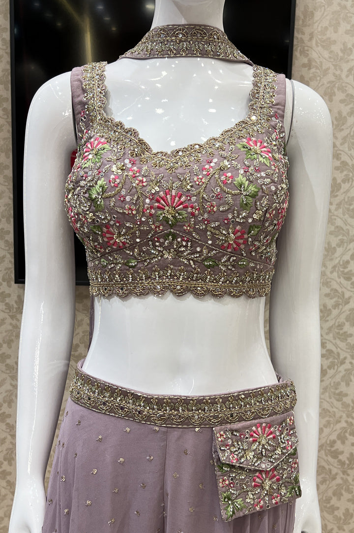 Lilac Stone, Beads and Embroidery work Crop Top with Palazzo Pant