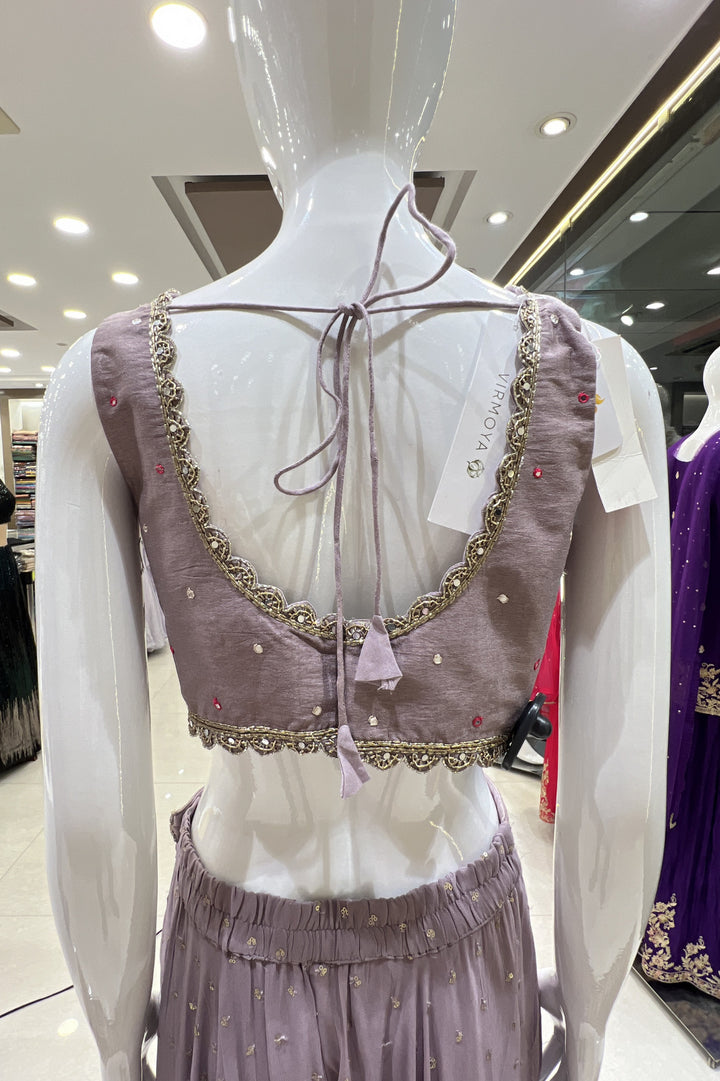 Lilac Stone, Beads and Embroidery work Crop Top with Palazzo Pant