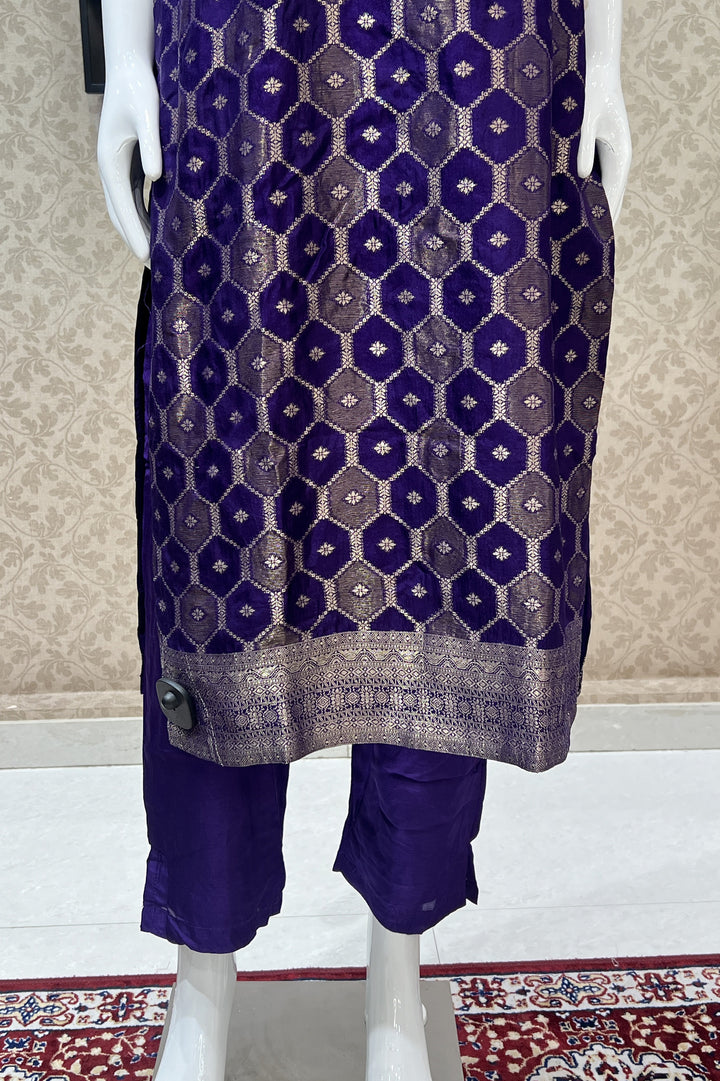 Violet Banaras work Straight Cut Salwar Suit