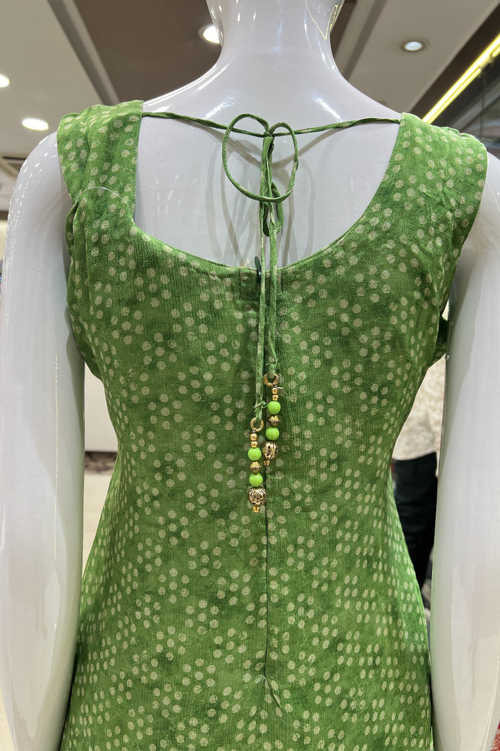 Green Mirror, Thread and Stone work with Digital Print Straight Cut Salwar Suit