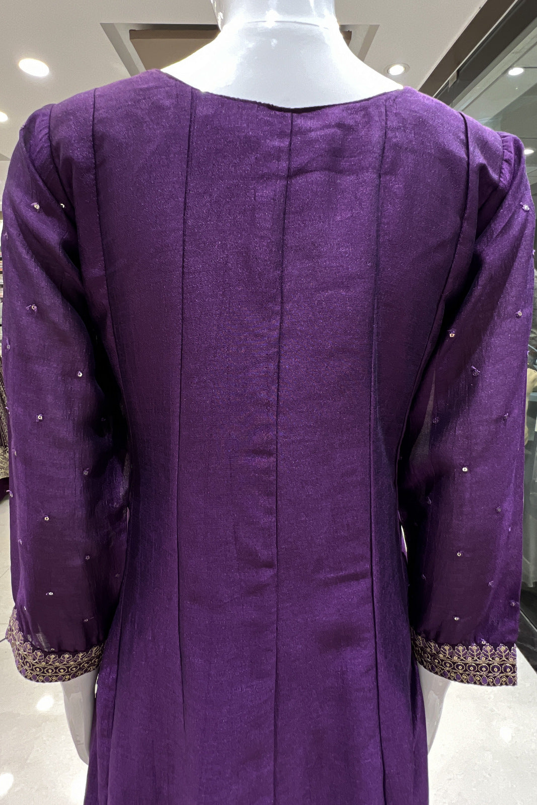 Purple Zari, Thread and Sequins work Anarkali Style Salwar Suit