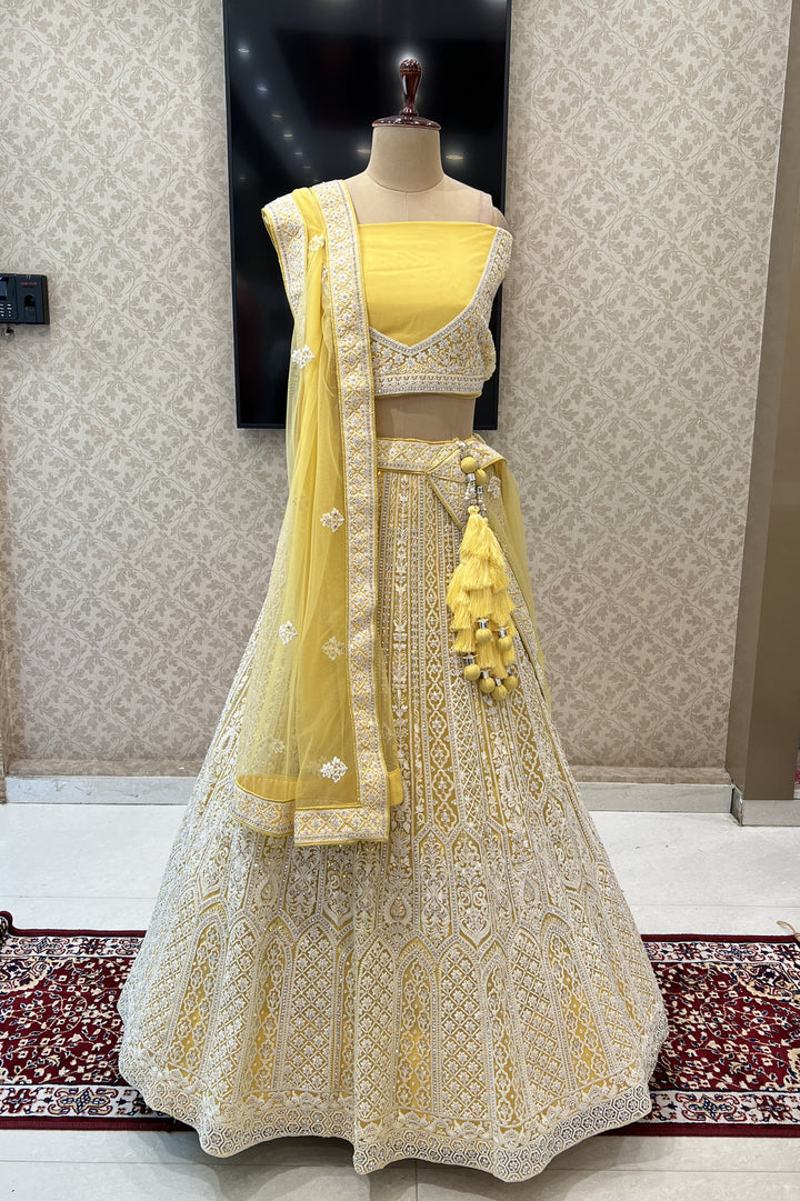 Yellow Lucknowi and Stone work Semi Stitched Designer Bridal Lehenga