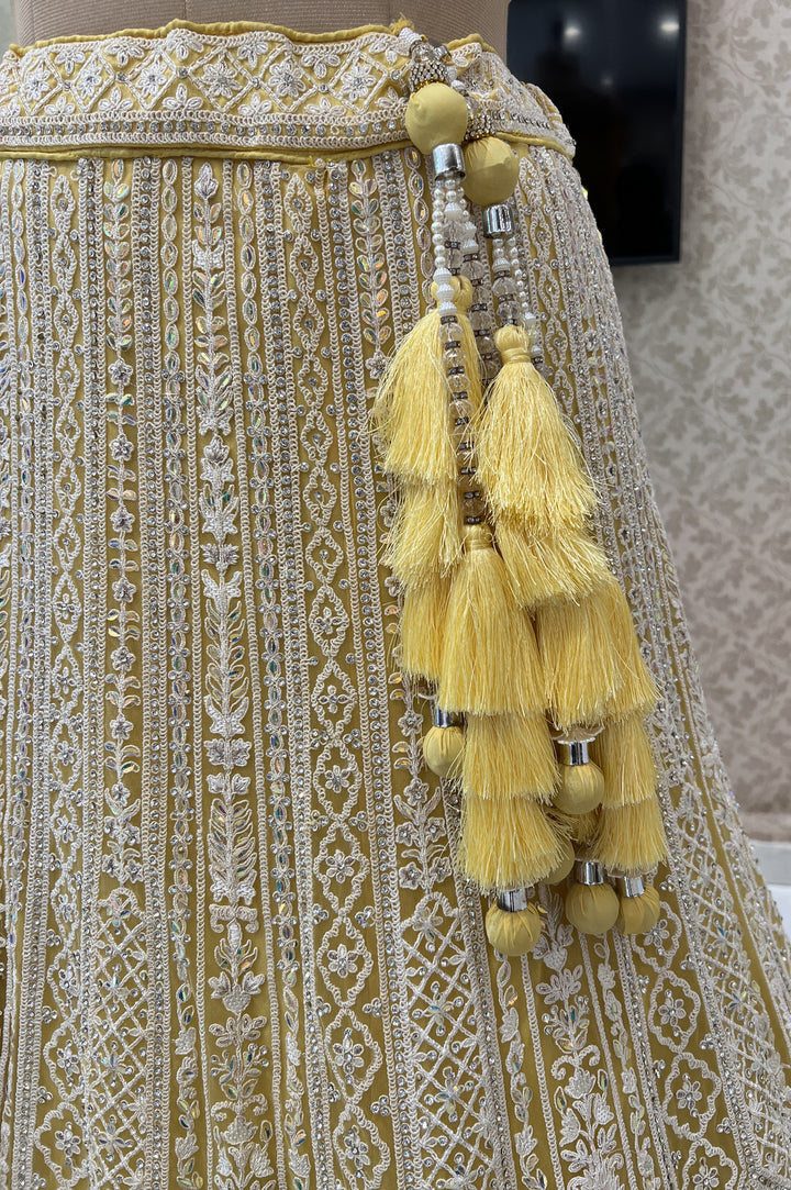 Yellow Lucknowi and Stone work Semi Stitched Designer Bridal Lehenga