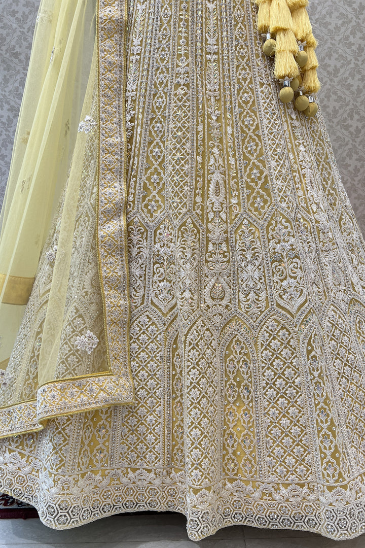 Yellow Lucknowi and Stone work Semi Stitched Designer Bridal Lehenga